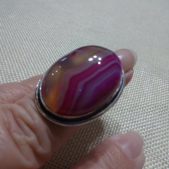 Beautiful "PINK BOTSWANA AGATE" Handmade Sterling Ring Size 6 #377B - Picture 2 of 3